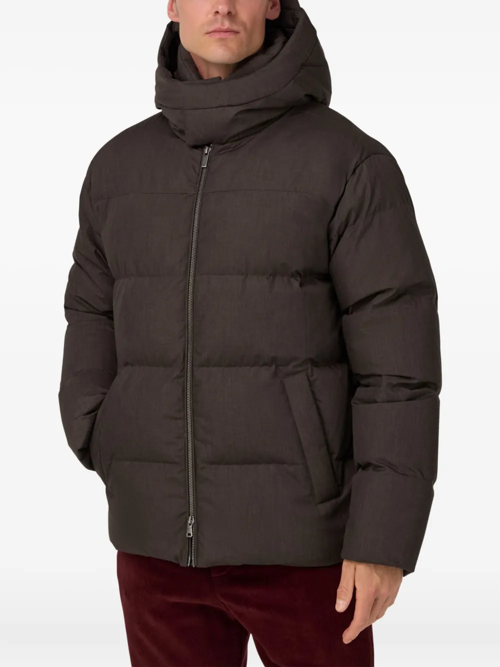 Boggi Milano Bomber Jacket In Technical Fabric With Goose Down In Brown