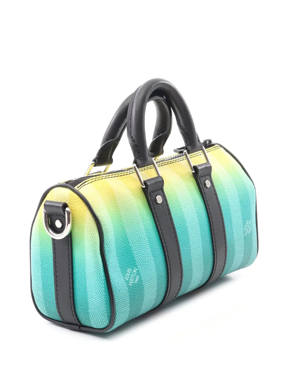 Pre-owned Louis Vuitton 2021-2025 Damier Stripe Keepall Bandouliere Xs Satchel In Green