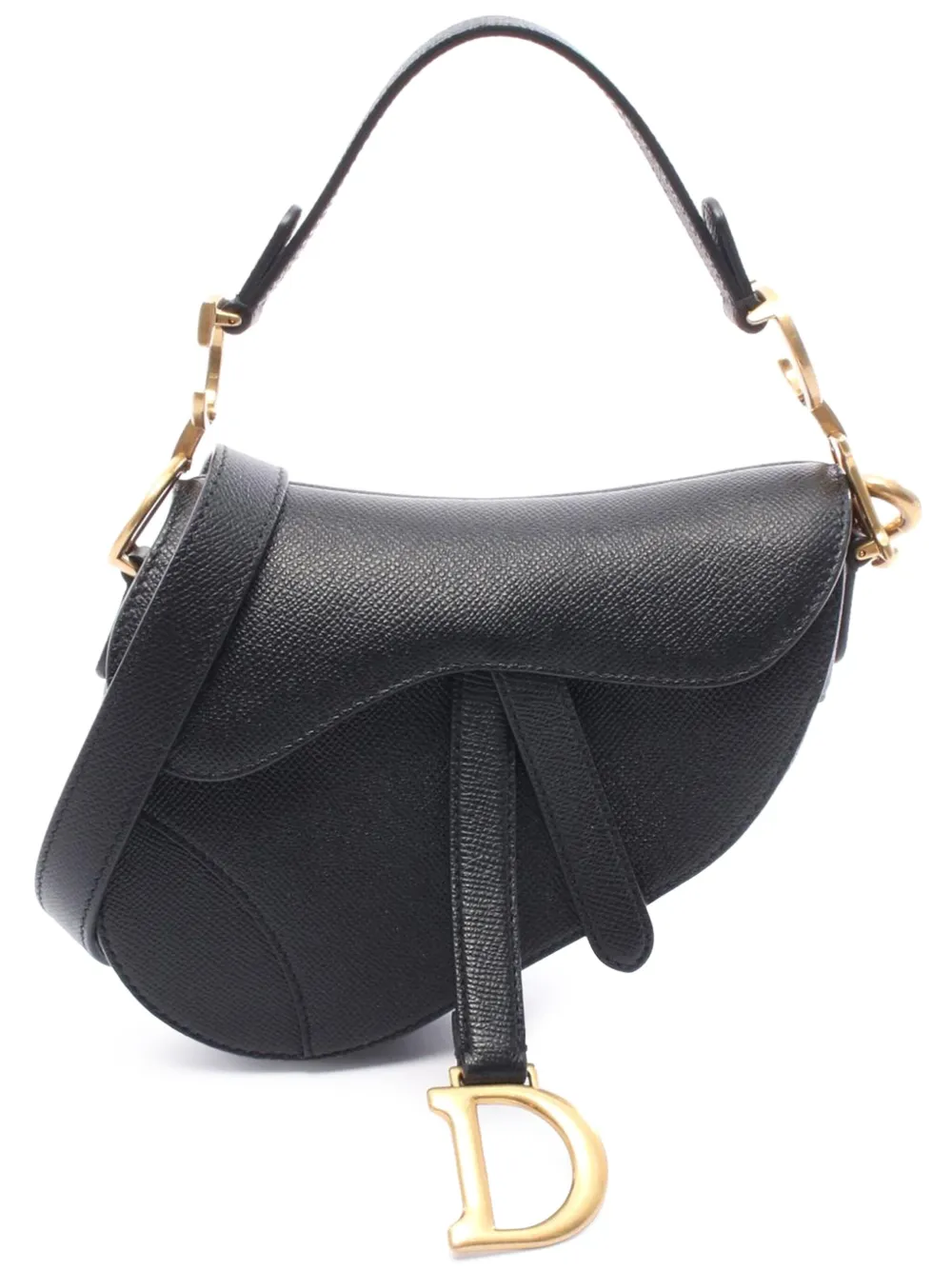 Christian Dior Pre-Owned 2022 ミニ グレインカーフスキン サドルバッグ サッチェルバッグ - ブラック Christian Dior Pre-Owned 2022 ミニ グレインカーフスキン サドルバッグ サッチェルバッグ - ブラック