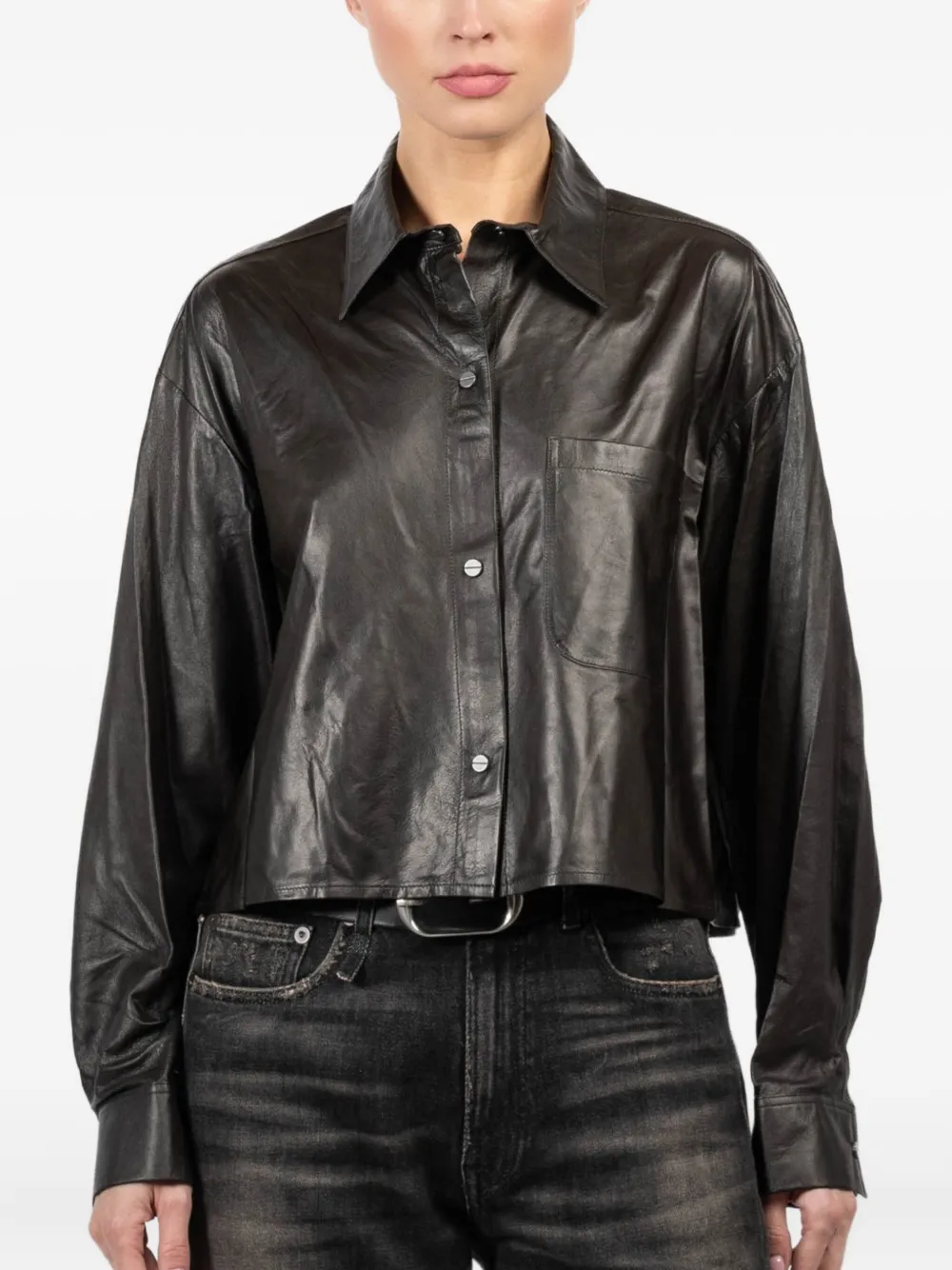 TWP leather cropped shirt | Black | Image 1