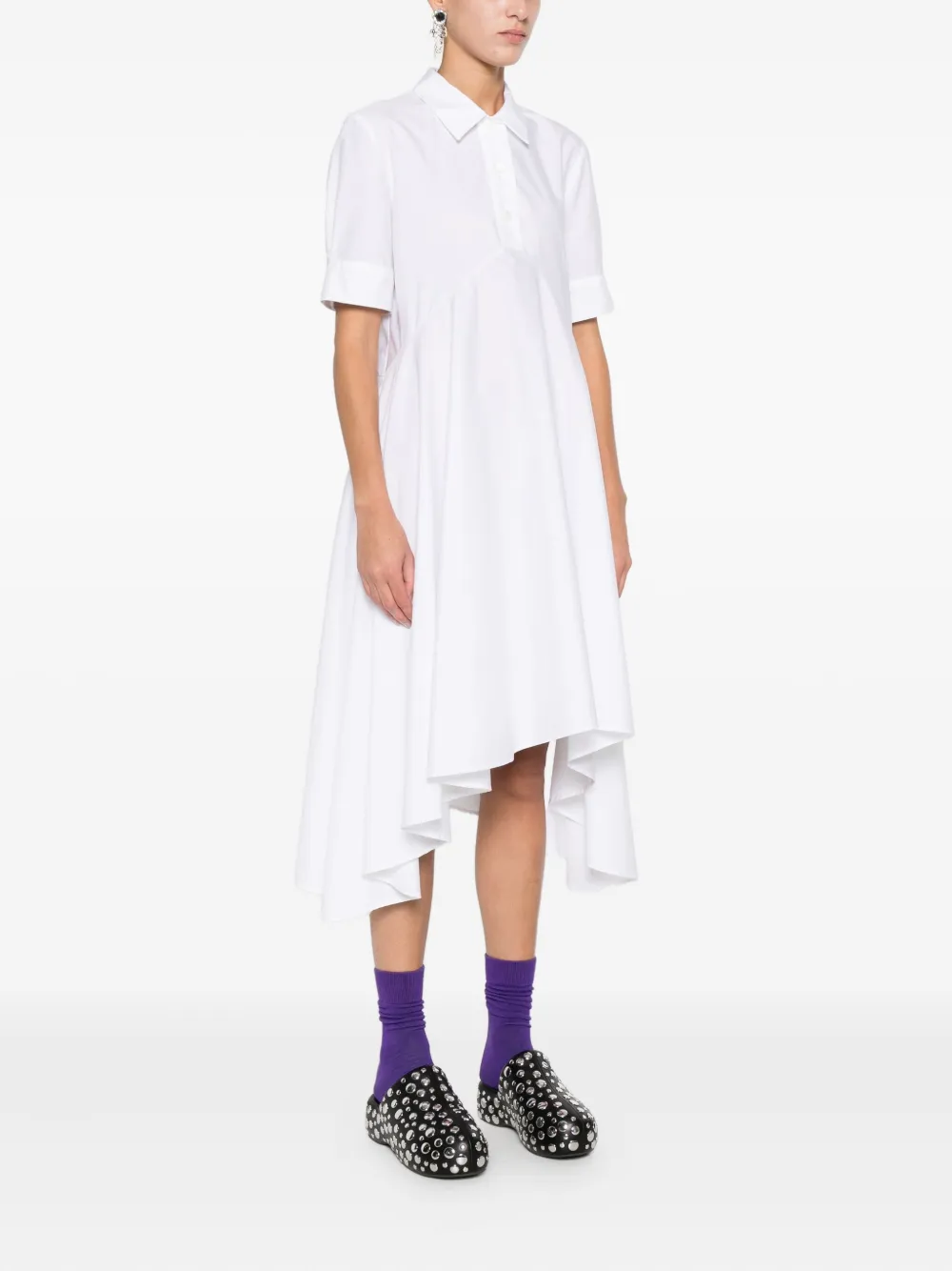 Marni Asymmetrical Cotton Dress Featuring Gathered Detail In White