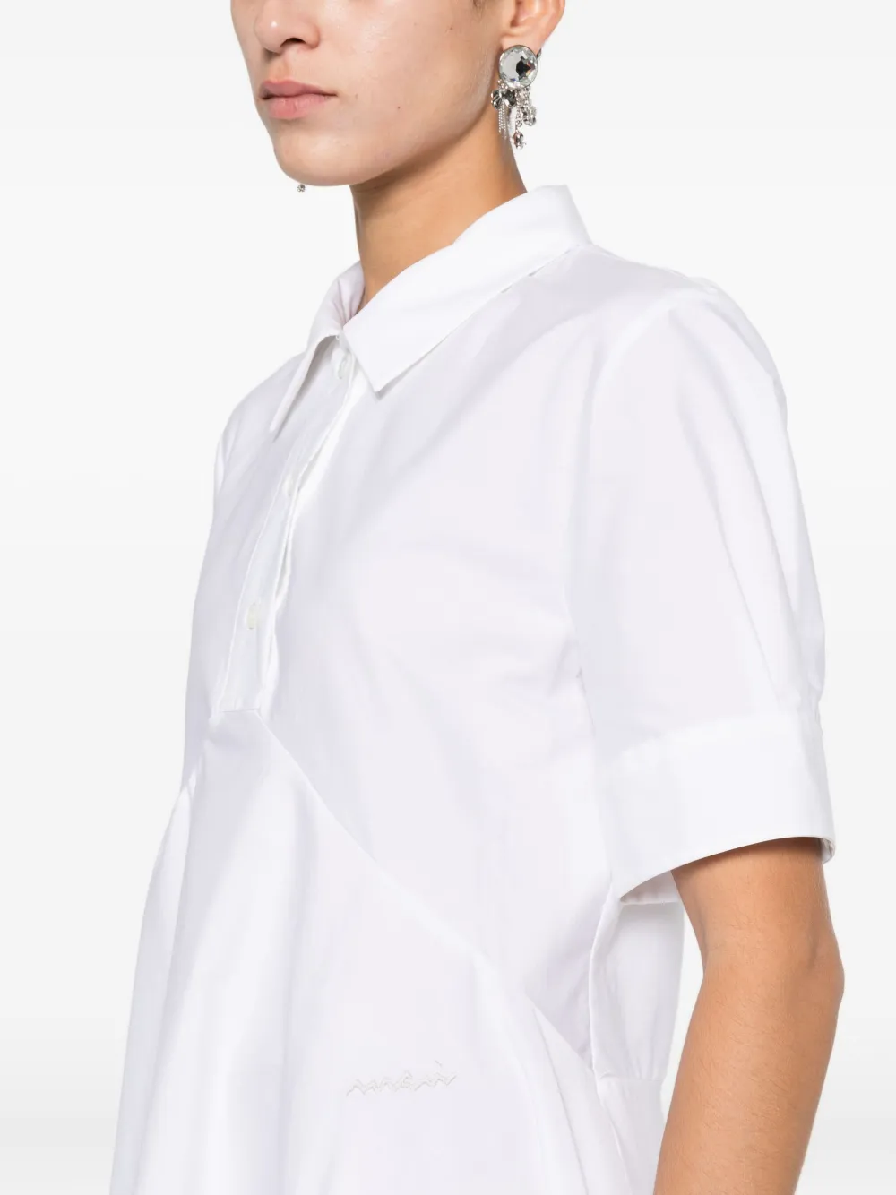 Marni Asymmetrical Cotton Dress Featuring Gathered Detail In White
