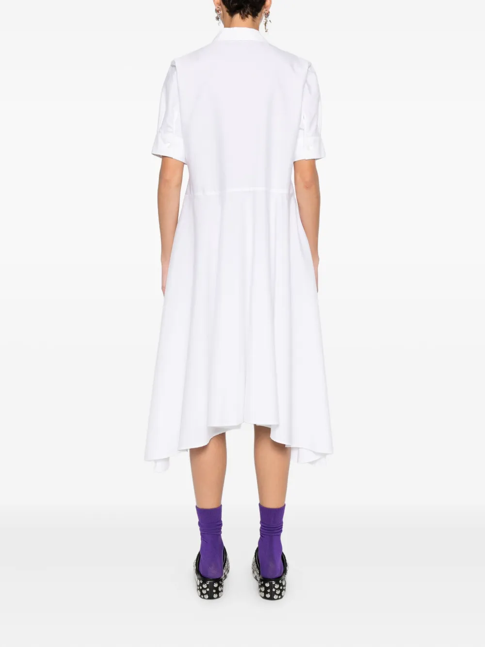Marni Asymmetrical Cotton Dress Featuring Gathered Detail In White