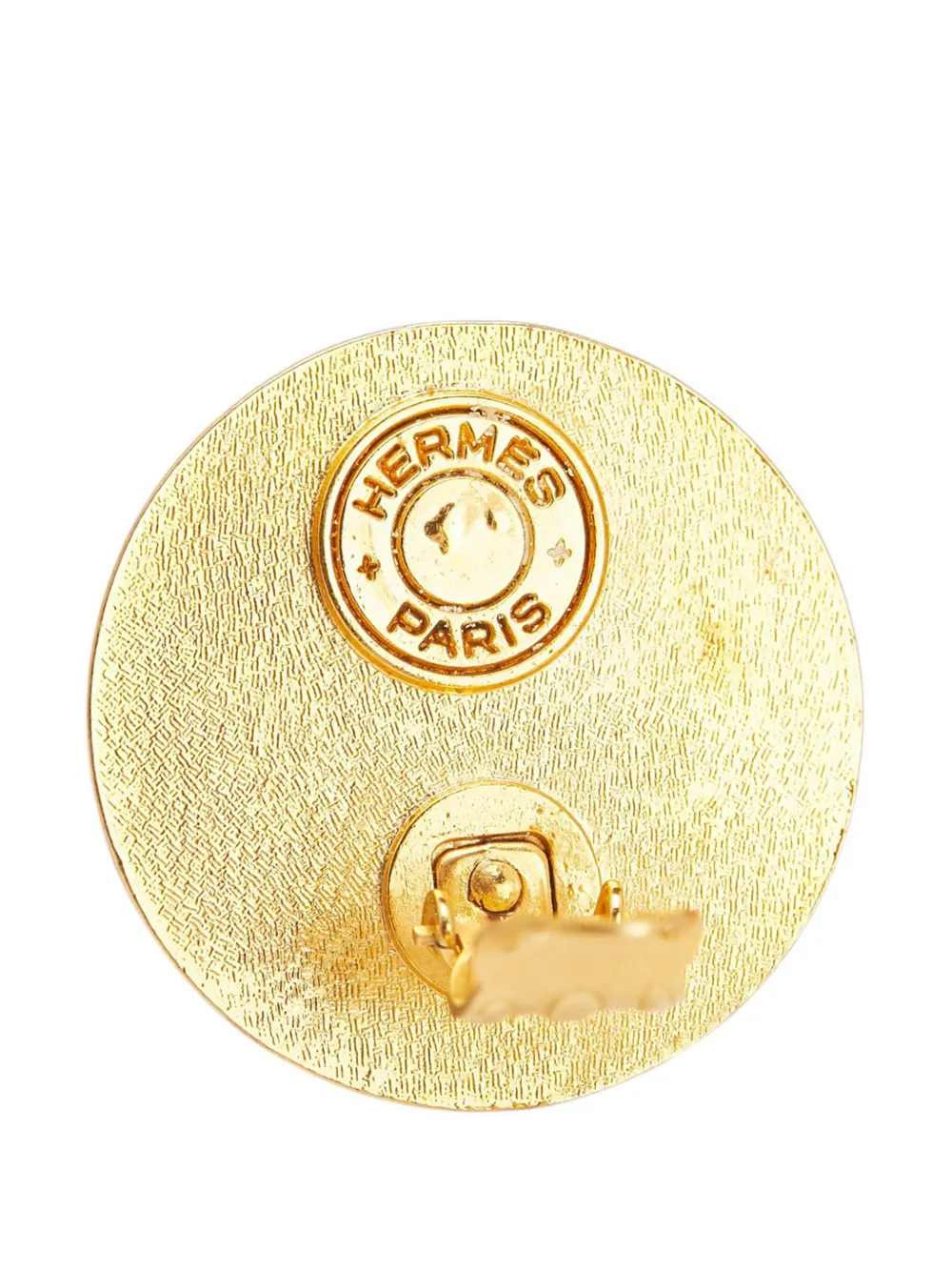 Pre-owned Hermes 20th Century Gold Plated And Leather Medor Round Clip On Earrings Costume Earrings