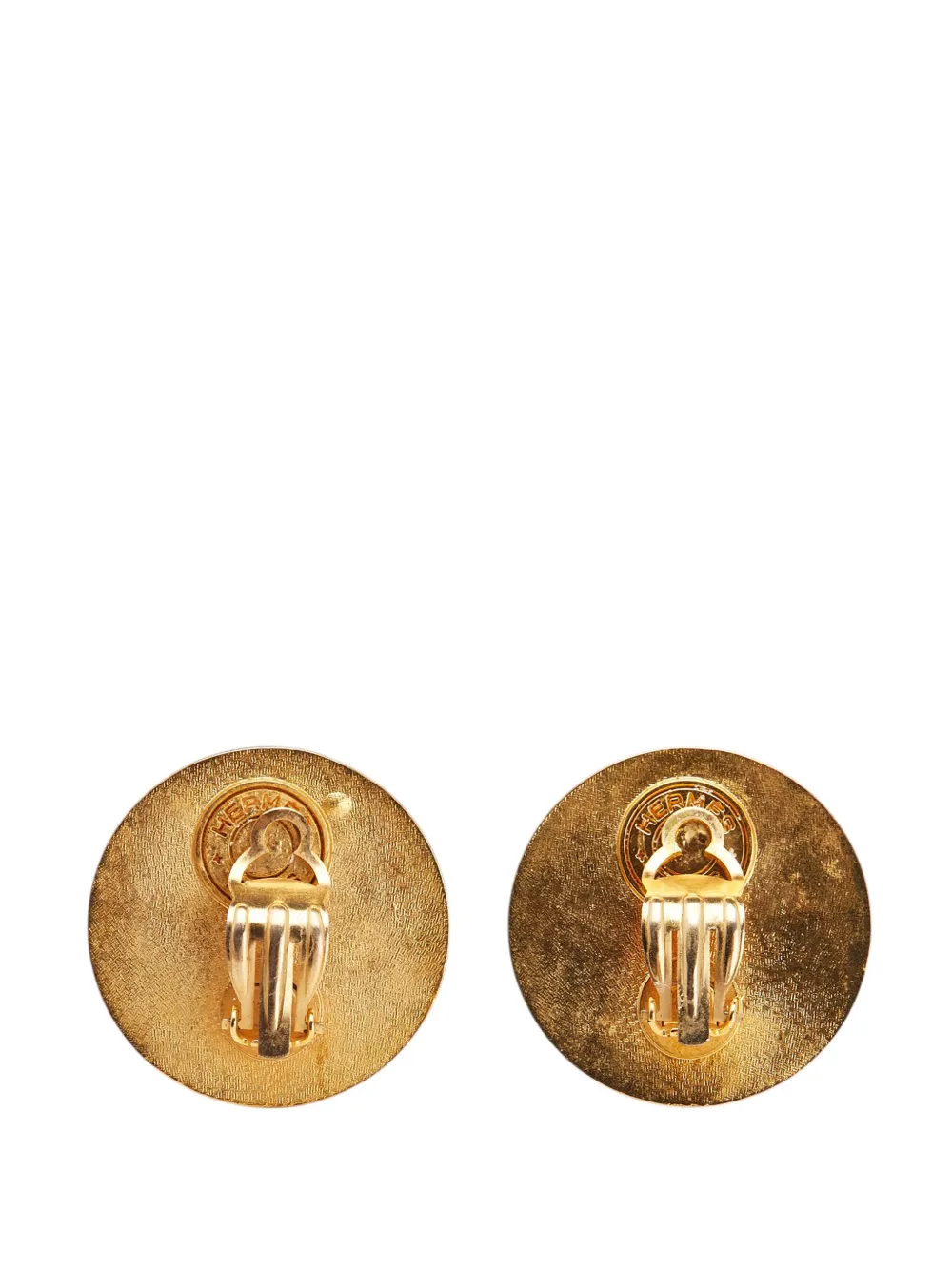 Pre-owned Hermes 20th Century Gold Plated And Leather Medor Round Clip On Earrings Costume Earrings