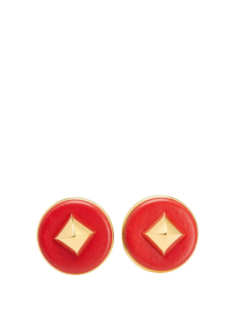 Pre-owned Hermes 20th Century Gold Plated And Leather Medor Round Clip On Earrings Costume Earrings