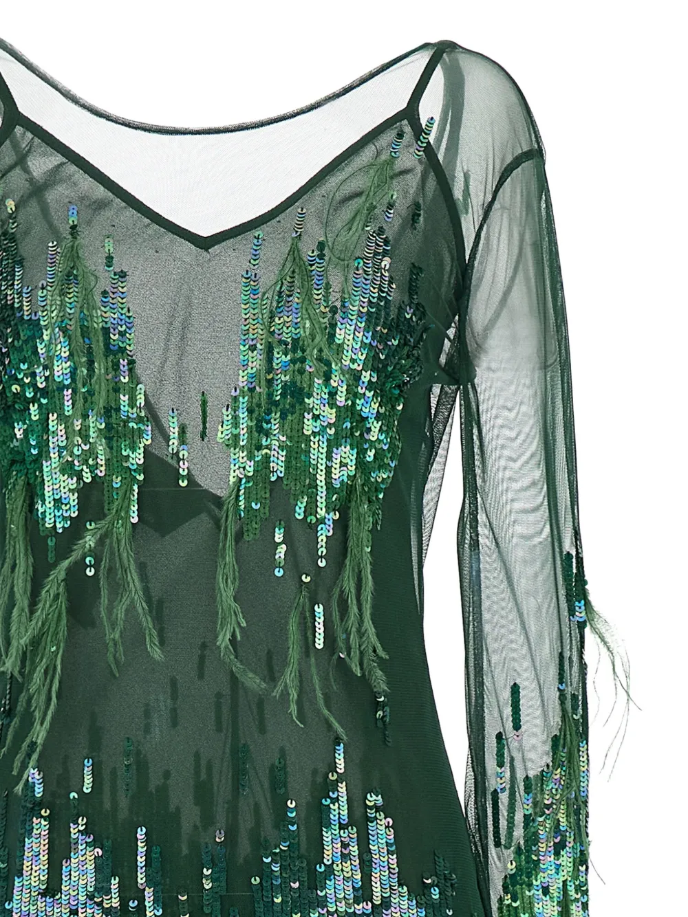 Pinko Dress With Sequins And Feathers In Green