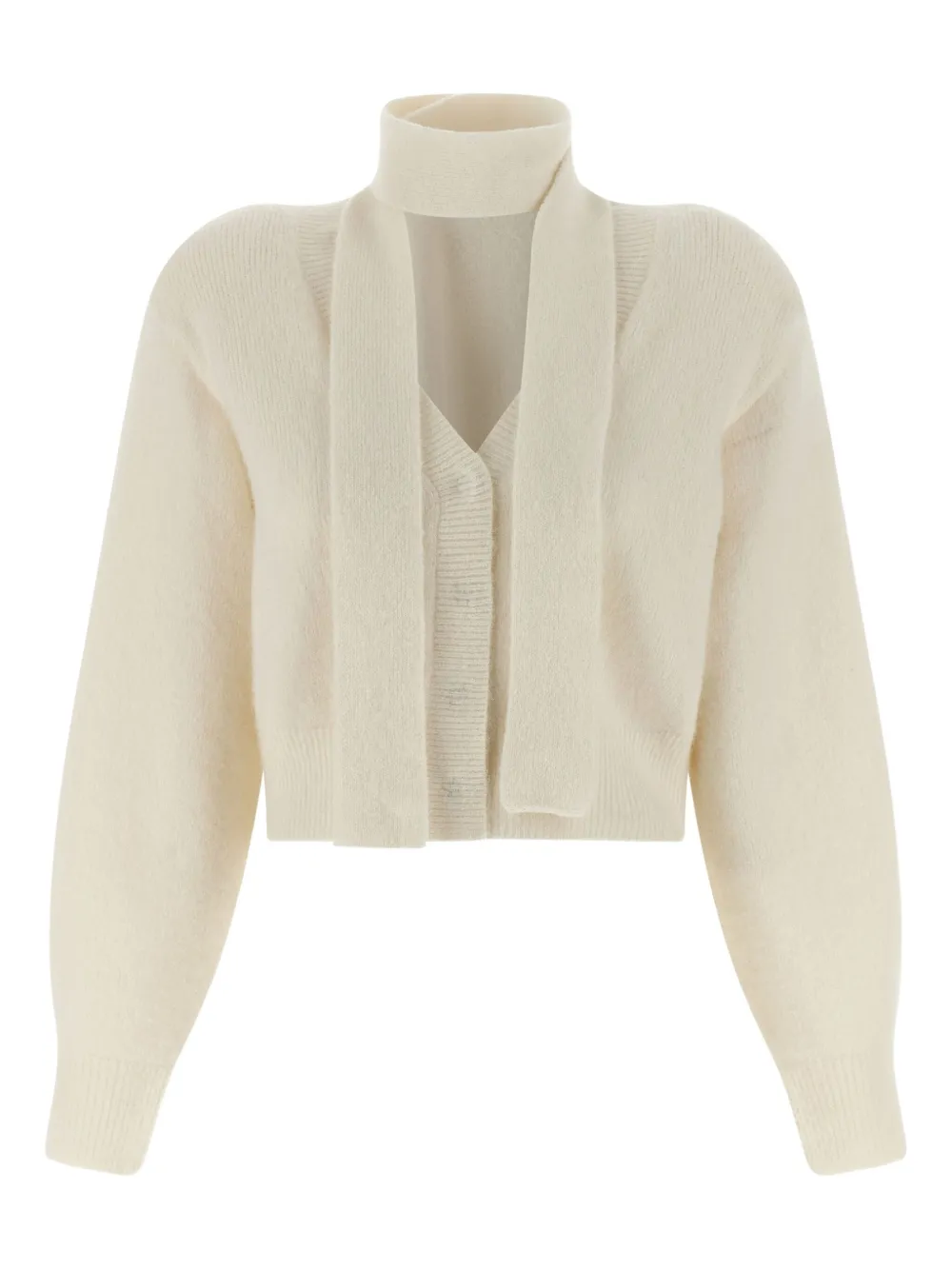 Rotate Birger Christensen High Neck Long Sleeve Knit Cardigan In White