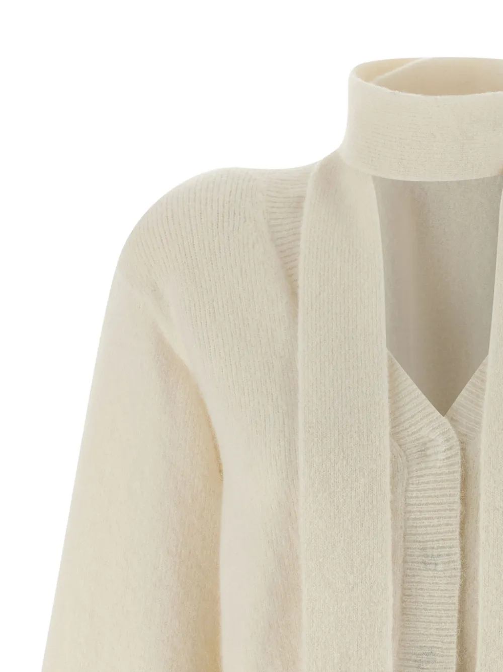Rotate Birger Christensen High Neck Long Sleeve Knit Cardigan In White