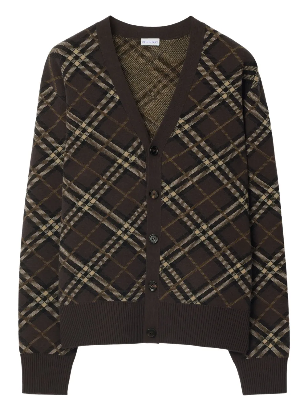 Burberry checked wool-cashmere blend cardigan | Brown | Image 1