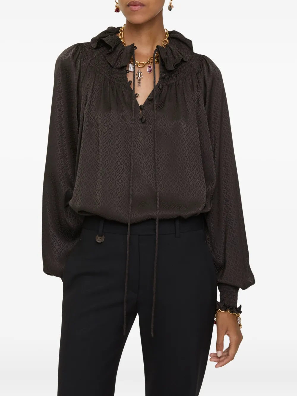 Burberry Blouse met geometrisch patroon en ruches - Bruin