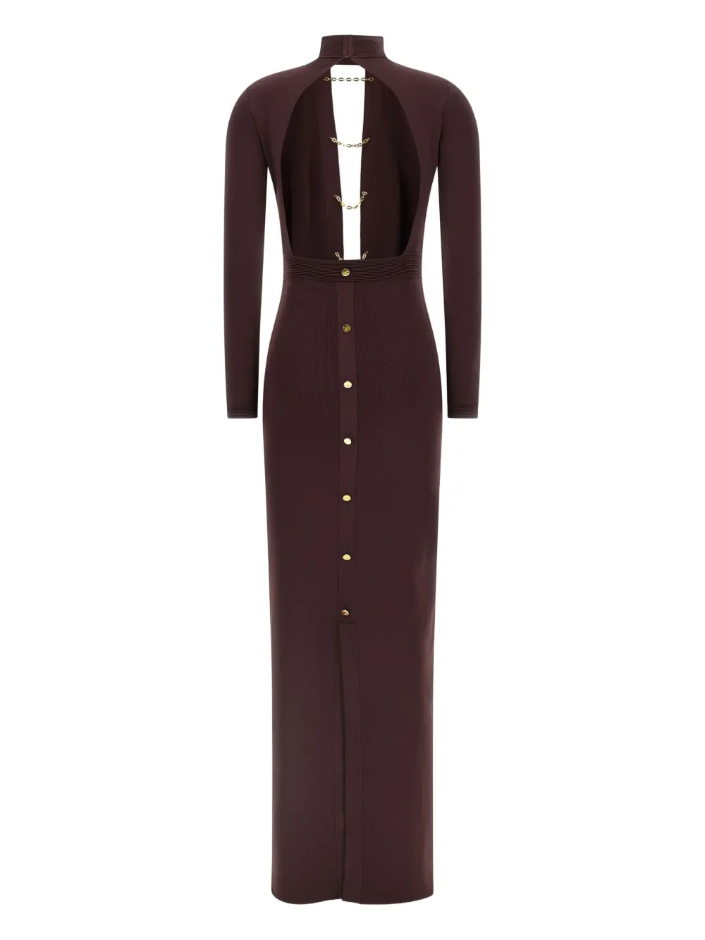 Elisabetta Franchi Chain-embellished High-neck Dress In Brown