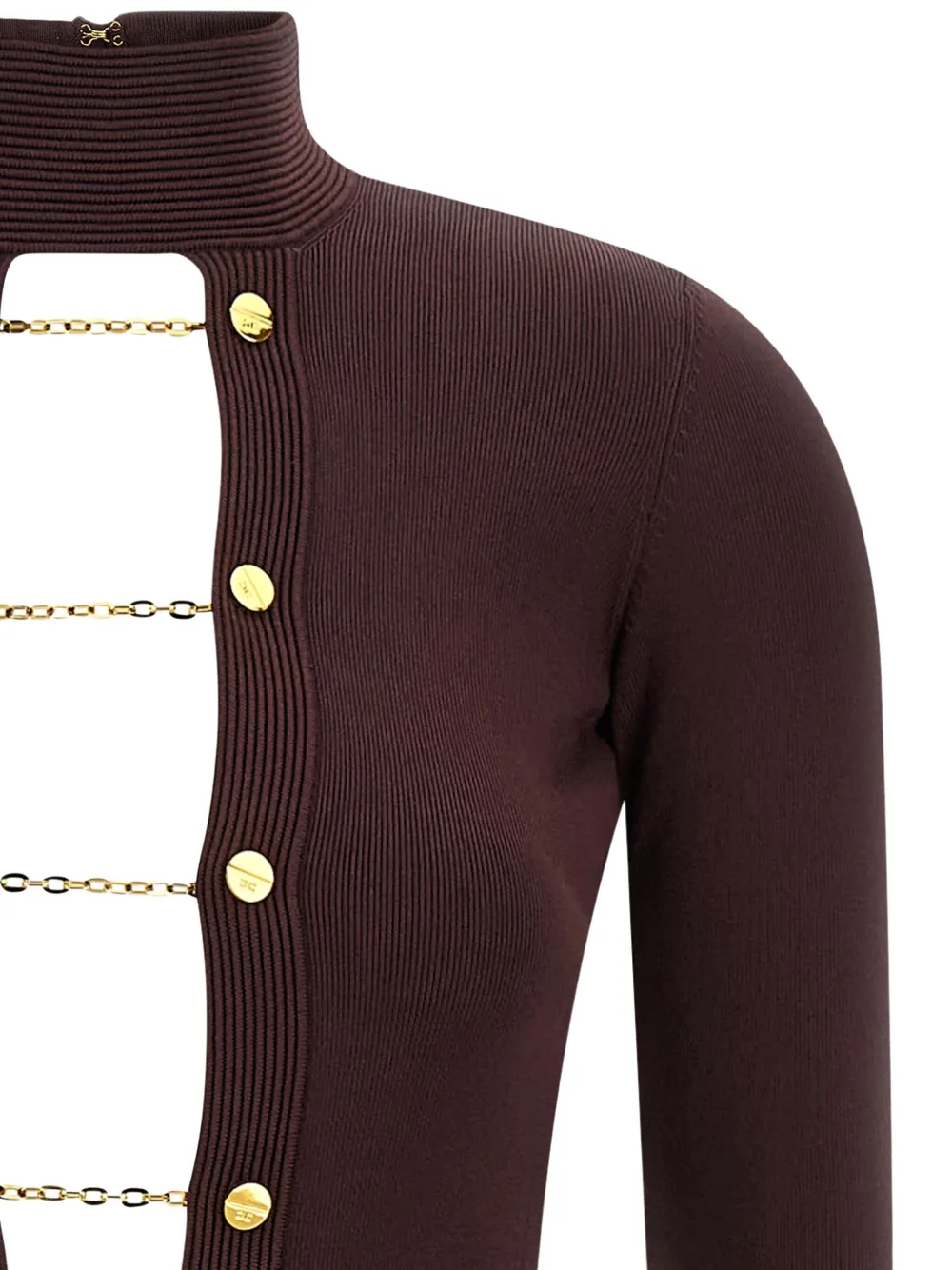 Elisabetta Franchi Chain-embellished High-neck Dress In Brown