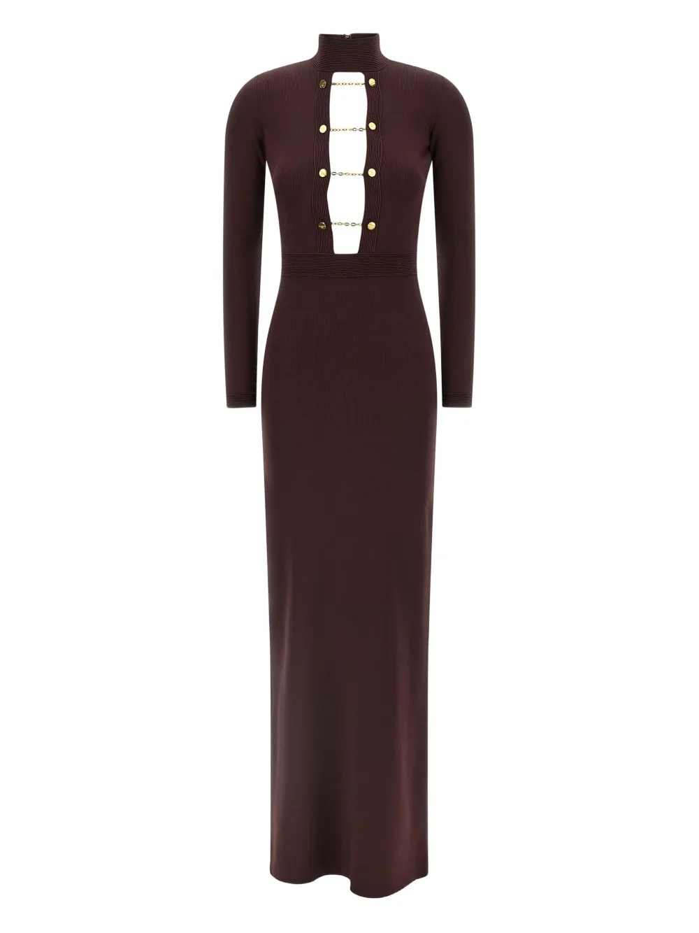 Elisabetta Franchi Chain-embellished High-neck Dress In Brown