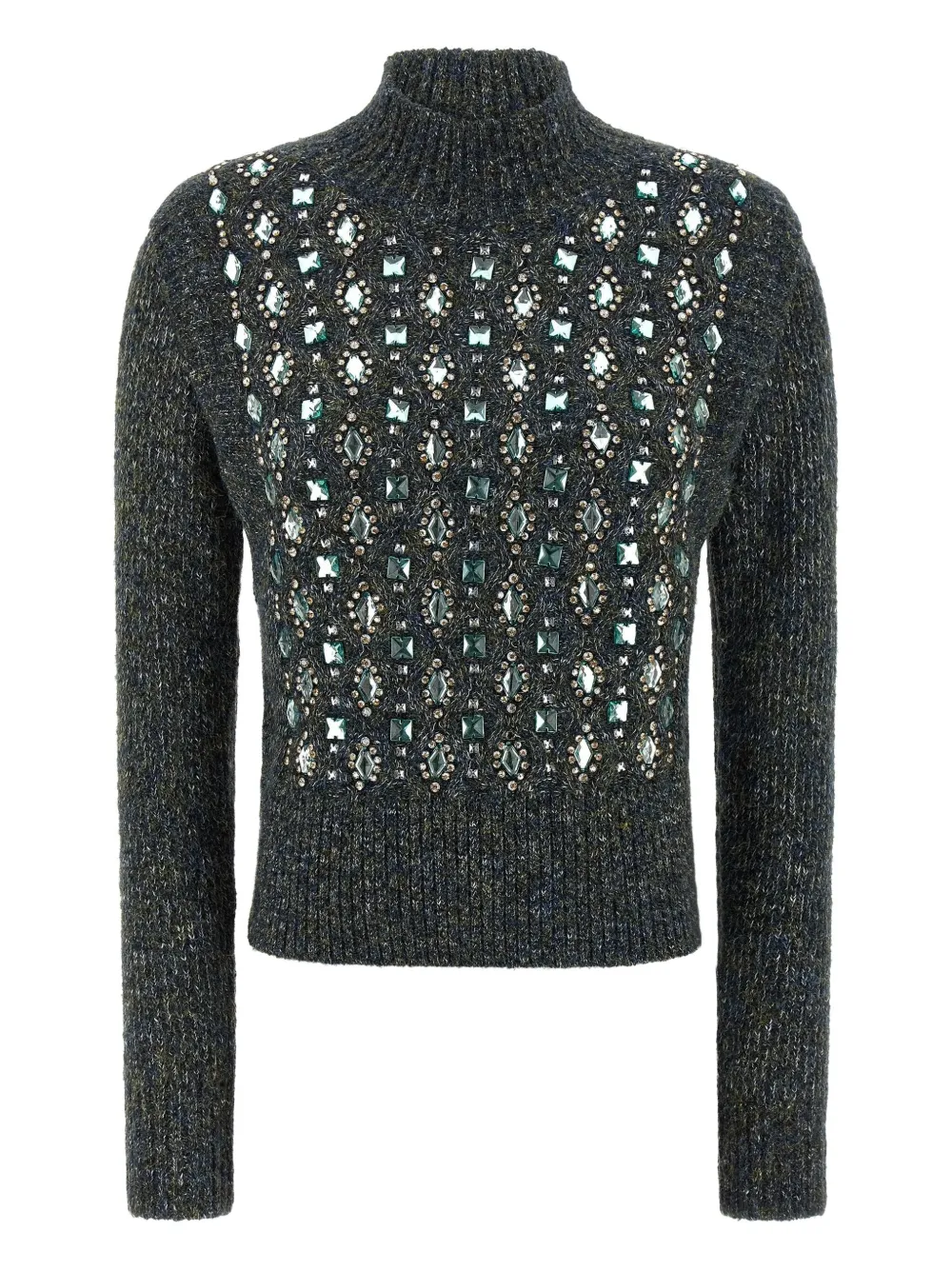 Pinko Mirror Image Embellished Turtleneck Sweater In Gray