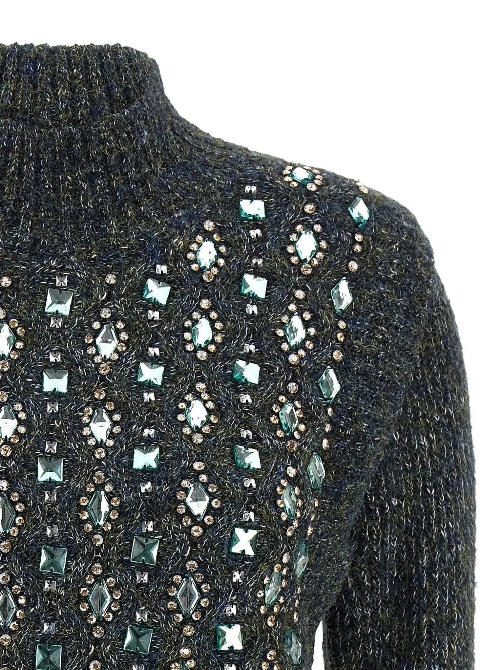 Pinko Mirror Image Embellished Turtleneck Sweater In Gray