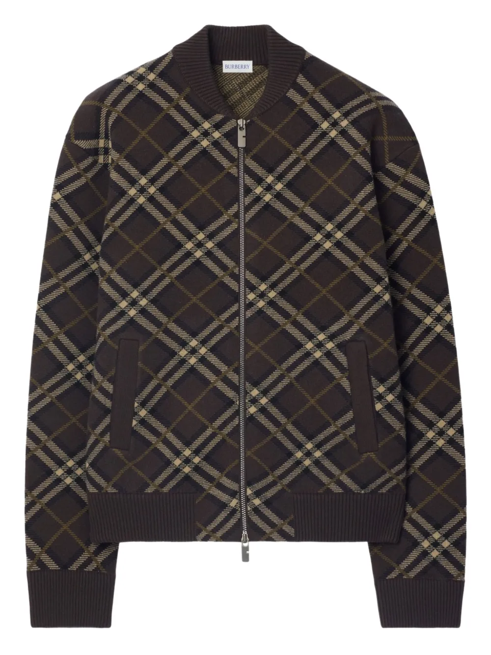 Burberry Check-pattern Wool-cashmere Blend Bomber Jacket In Brown