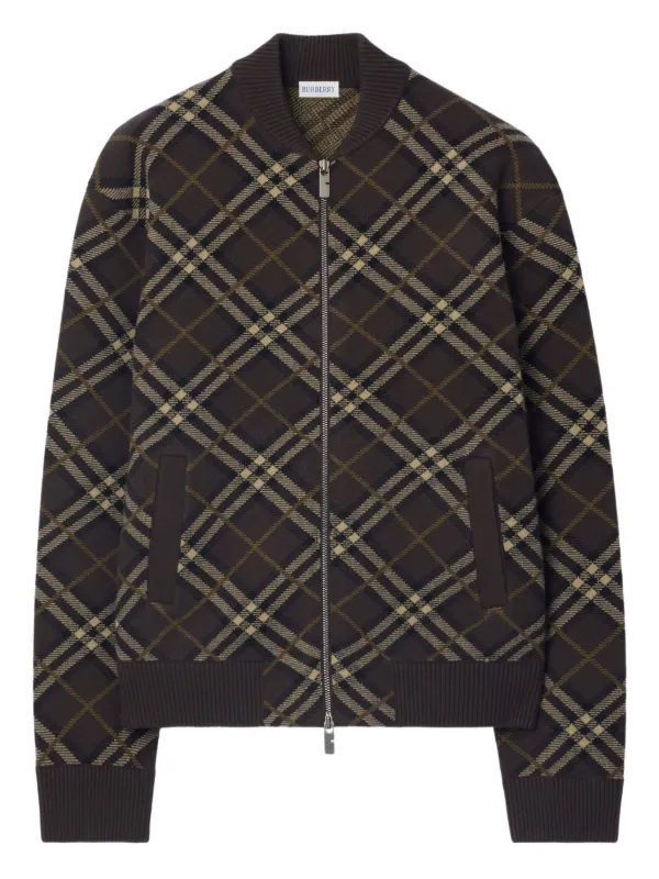 バーバリー　ジャケット　カシミヤ　羊毛　チェック　ブラウン　Burberry Burberry チェック ウールカシミア ボンバージャケット | ブラウン