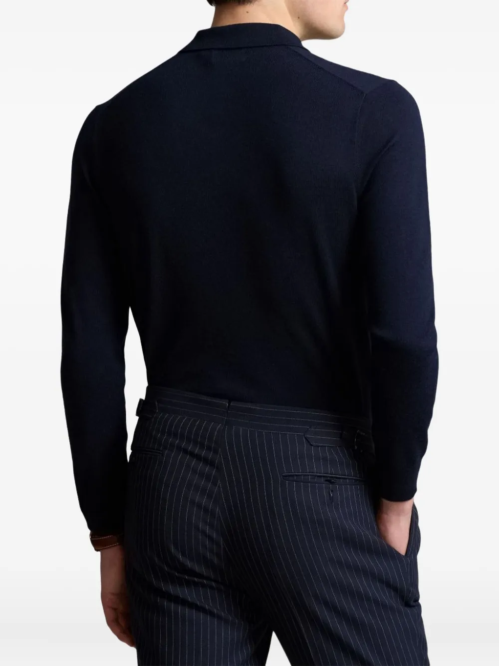 Polo Ralph Lauren Tailored Wool Pullover With Classic Polo Collar In Blue