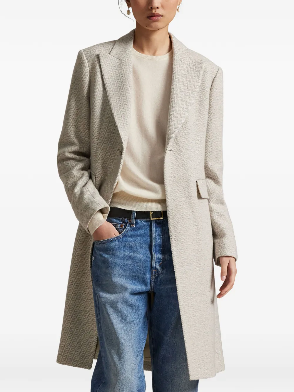 Polo Ralph Lauren Button-fastening V-neck Wool Coat In Neutral