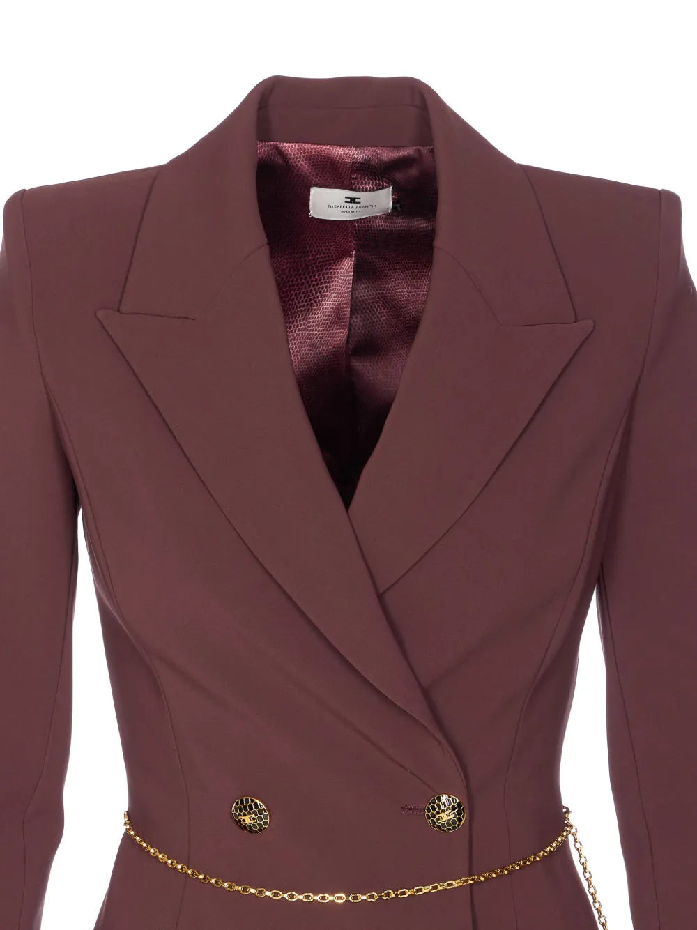 Elisabetta Franchi Midi Dress With Long Sleeves And Chain In Burgundy