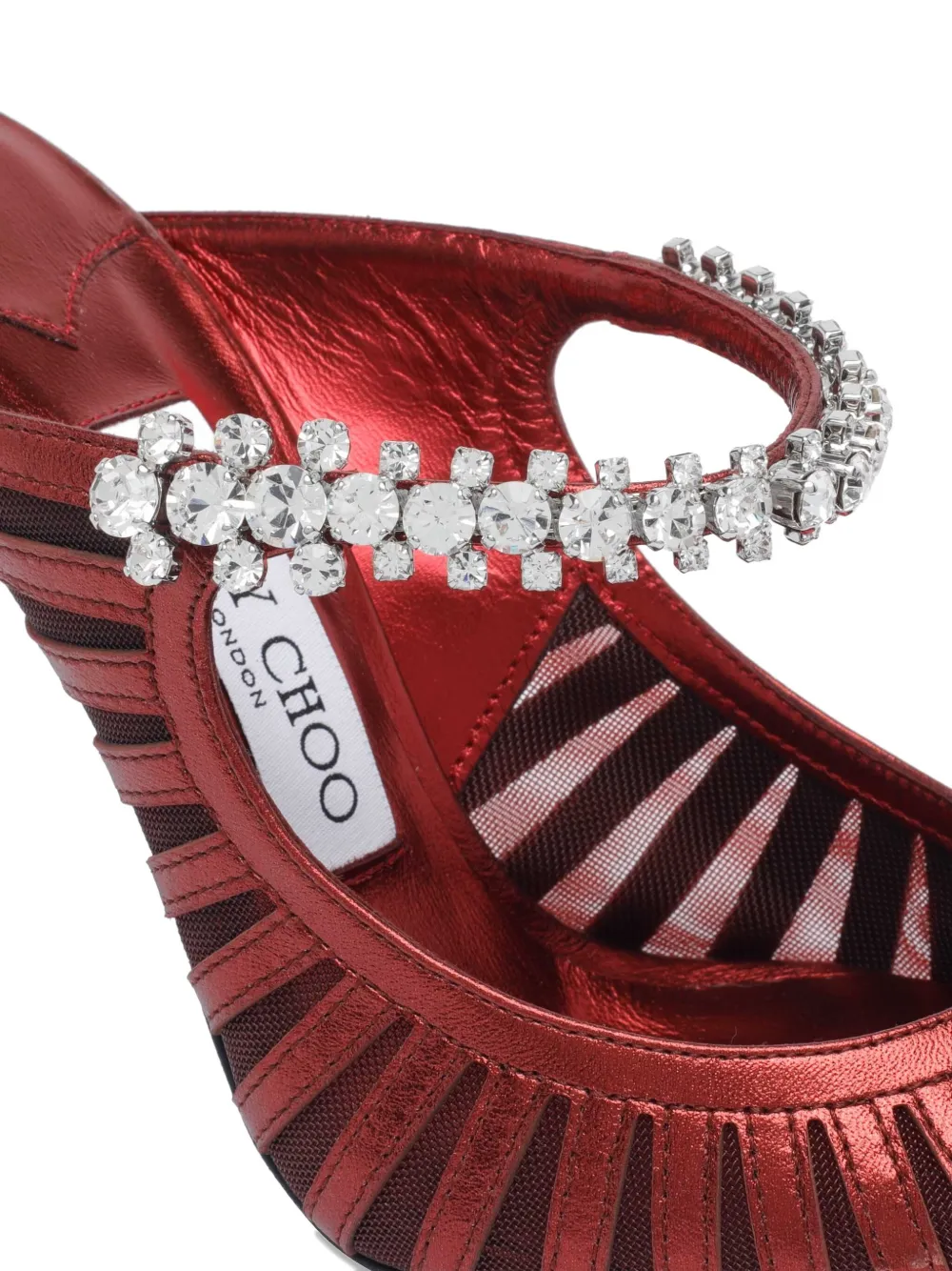 Jimmy Choo Strappy Stiletto Pumps Crystal Detail In Red