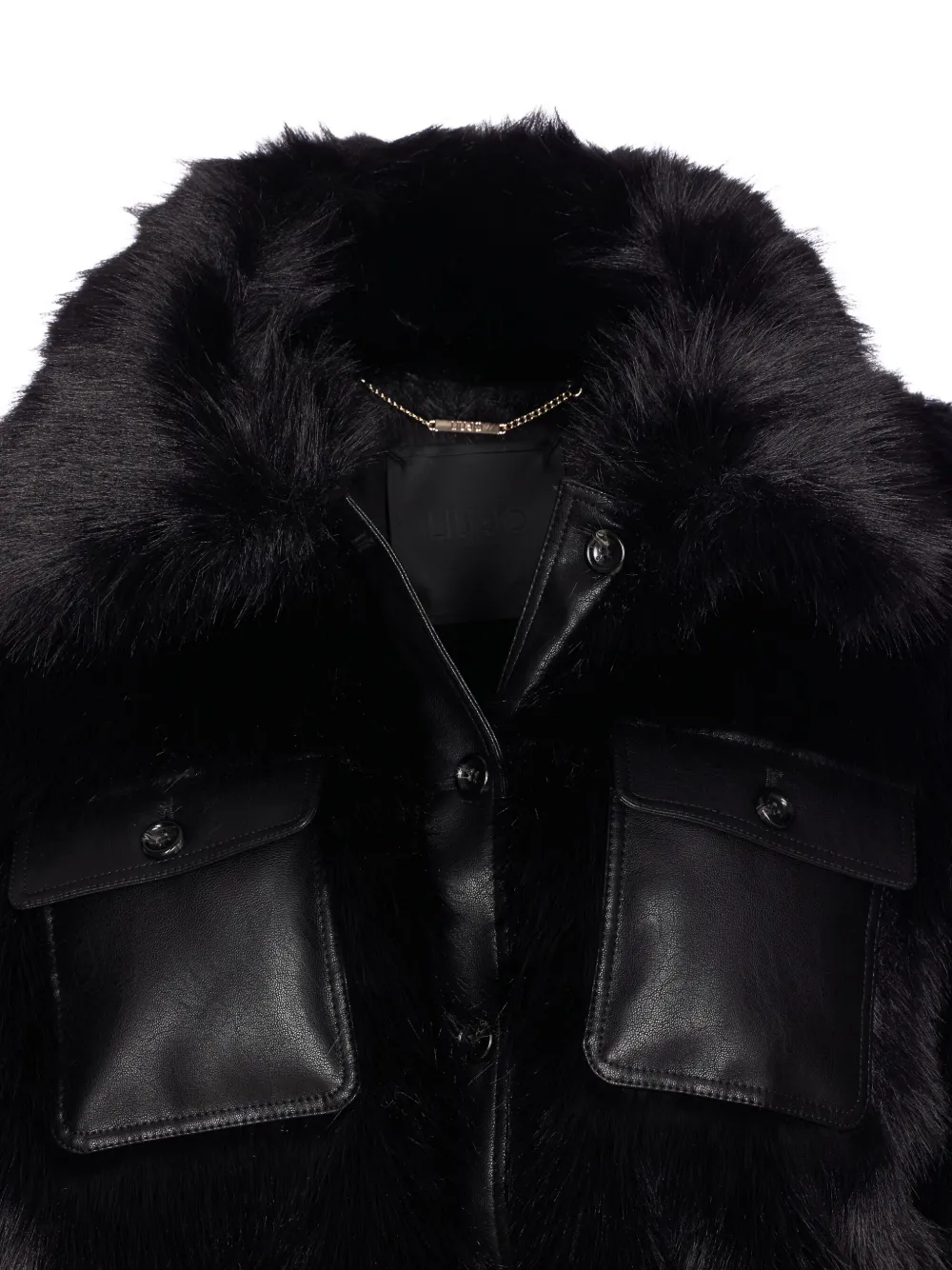 Liu •jo Faux Fur And Leather Jacket In Black