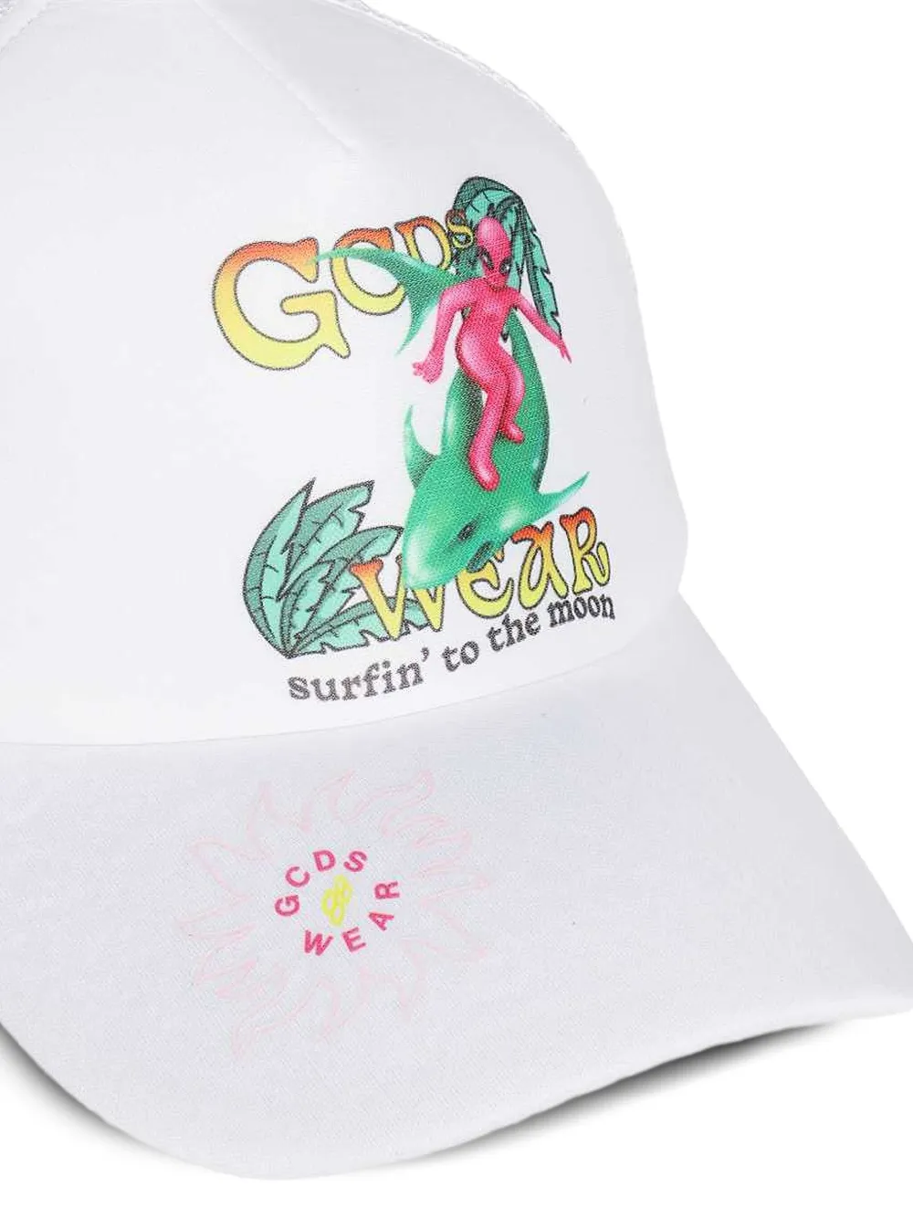 GCDS Honkbalpet met mesh vlak en print Wit