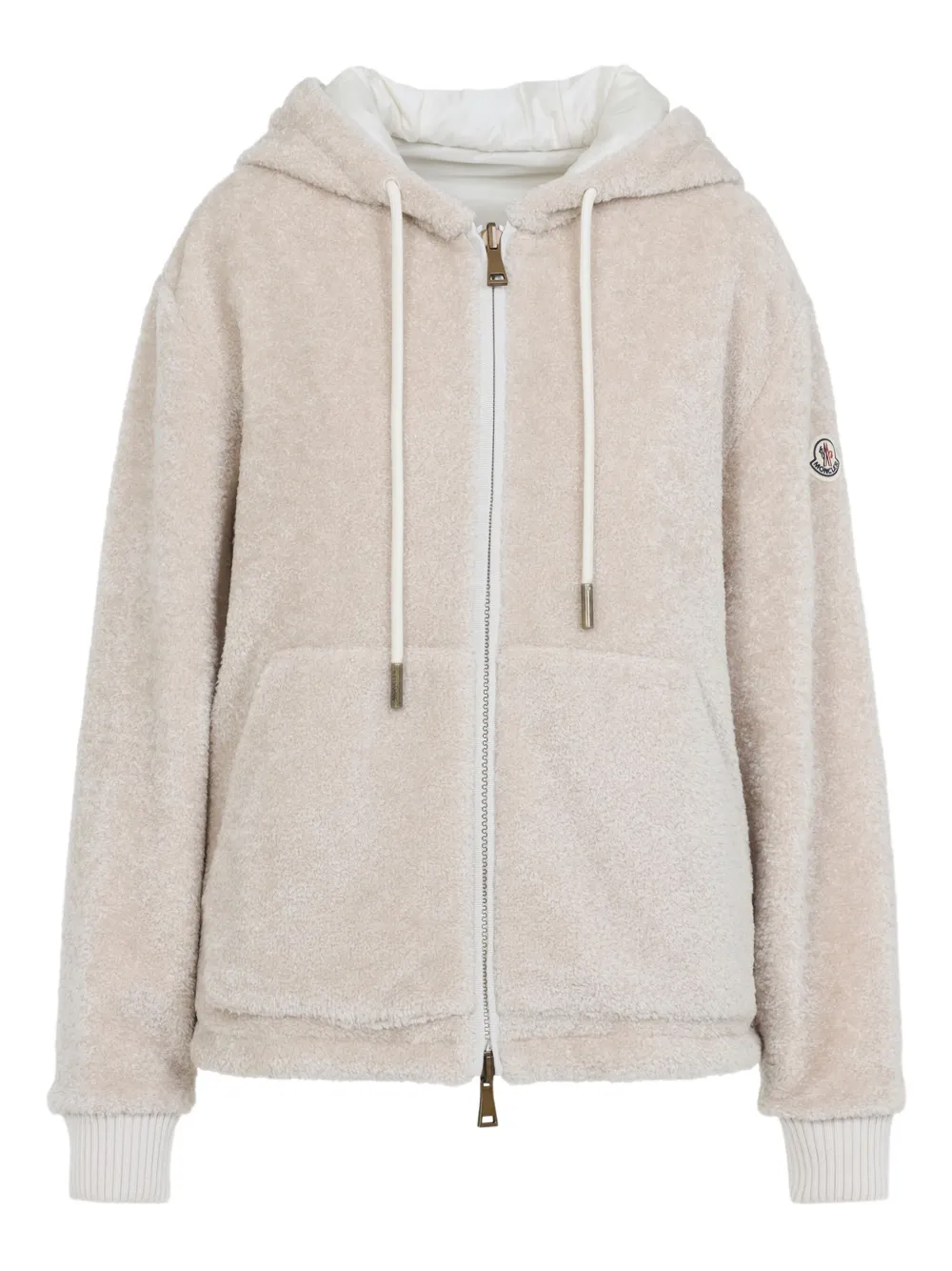 Moncler Hooded Cardigan Featuring Front Pockets In Neutral