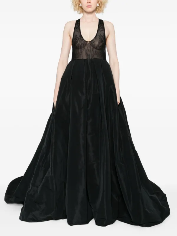 CHB Christian BOARO Lace-Insert Pleated Gown - Black CHB Christian BOARO Lace-Insert Pleated Gown - Black