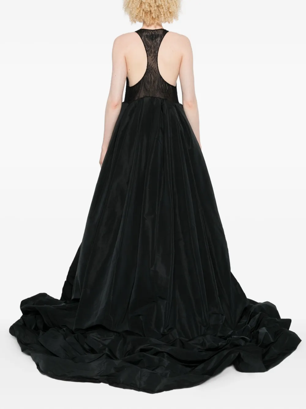 CHB CHRISTIAN BOARO Geplooide avondjurk met kanten vlak Zwart