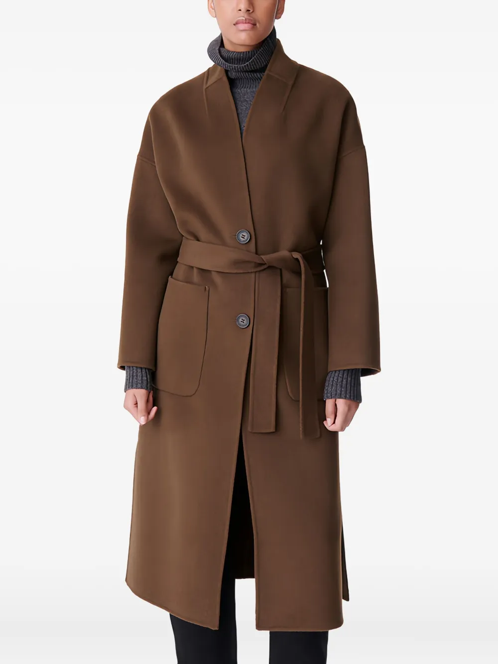 Vanessa Bruno Belted Patch-pocket Coat In Brown