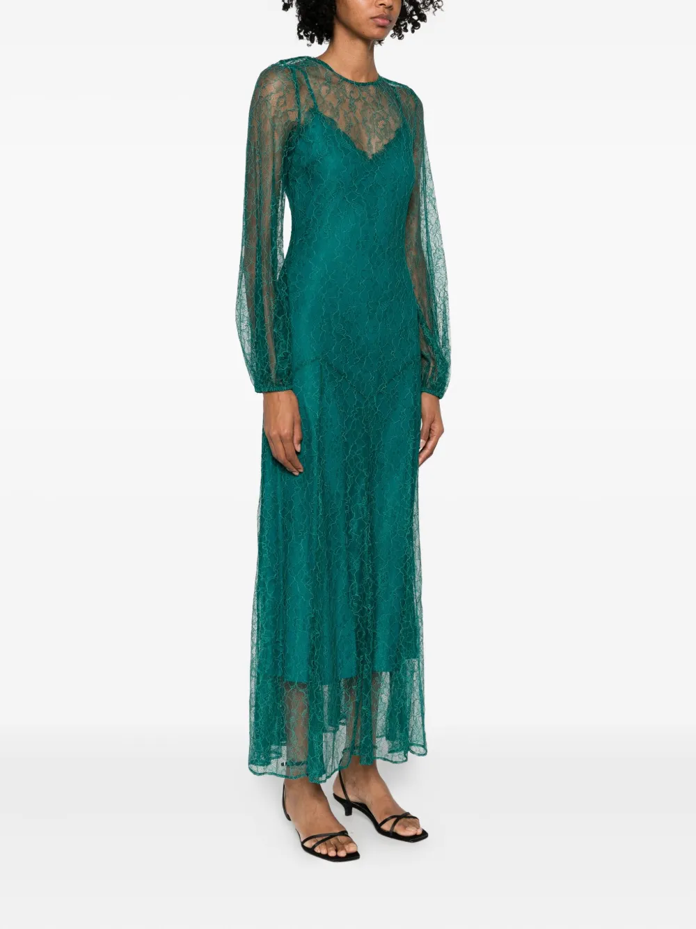 TWINSET Jurk met overslag van kant en keyhole Groen