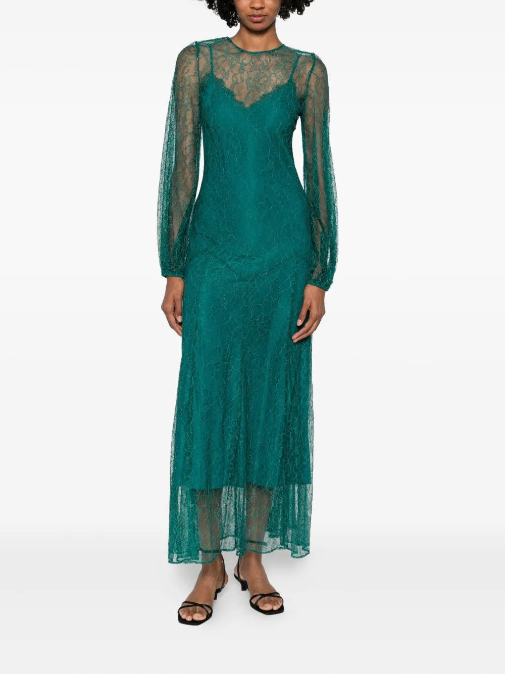 TWINSET lace-overlay keyhole dress - Groen