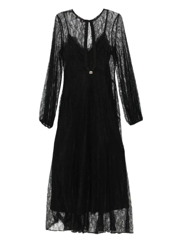 TWINSET lace-overlay long-sleeved Dress | Black