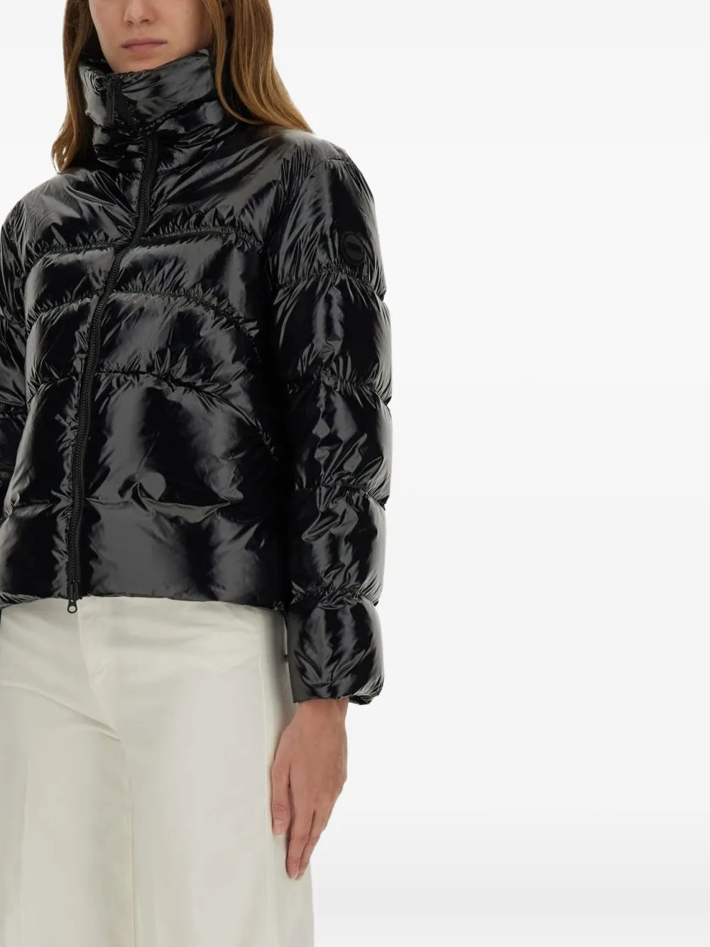 Colmar Glossy Down Jacket With High Collar In Black