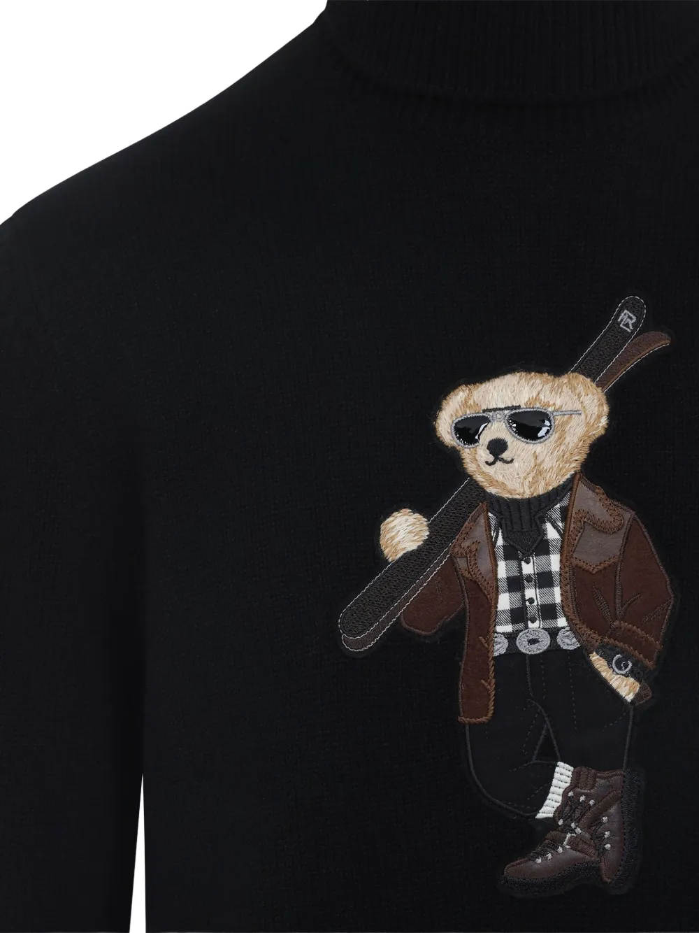 Ralph Lauren Long Sleeve Turtleneck Pullover Embroidered In Black