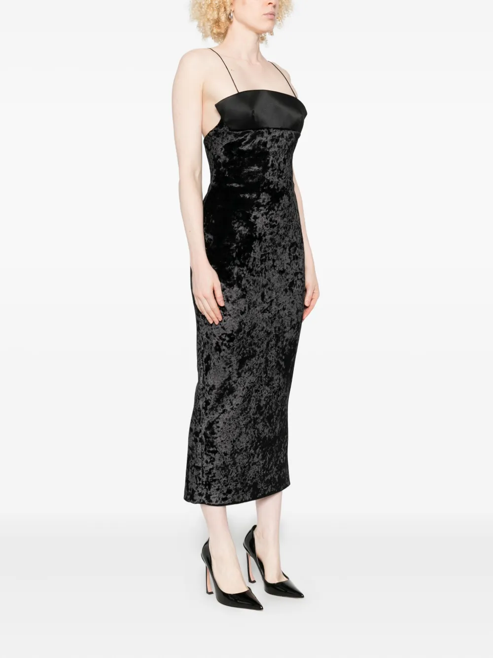 Chb Christian Boaro Velvet-crushed Satin-panel Dress In Black