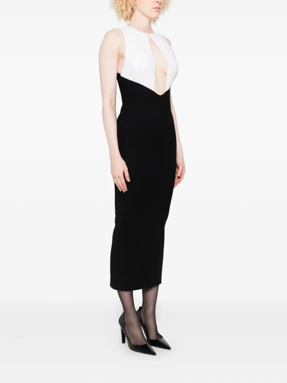 Chb Christian Boaro Two-tone Sleeveless Midi Dress In Black