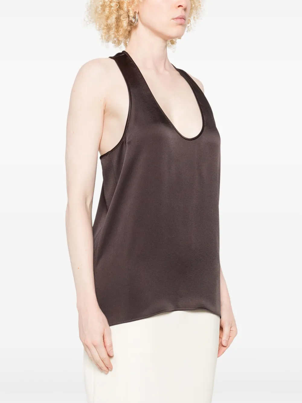 Chb Christian Boaro Racer-back Satin Top In Brown