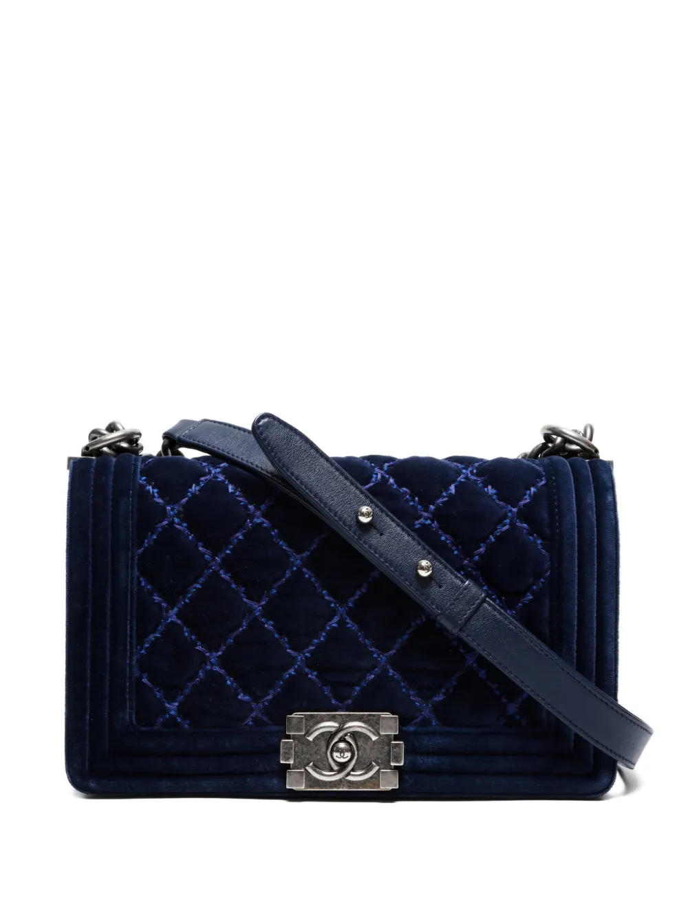 CHANEL Pre-Owned 2014-2015 Boy Chanel velvet shoulder bag | Blue | Image 1