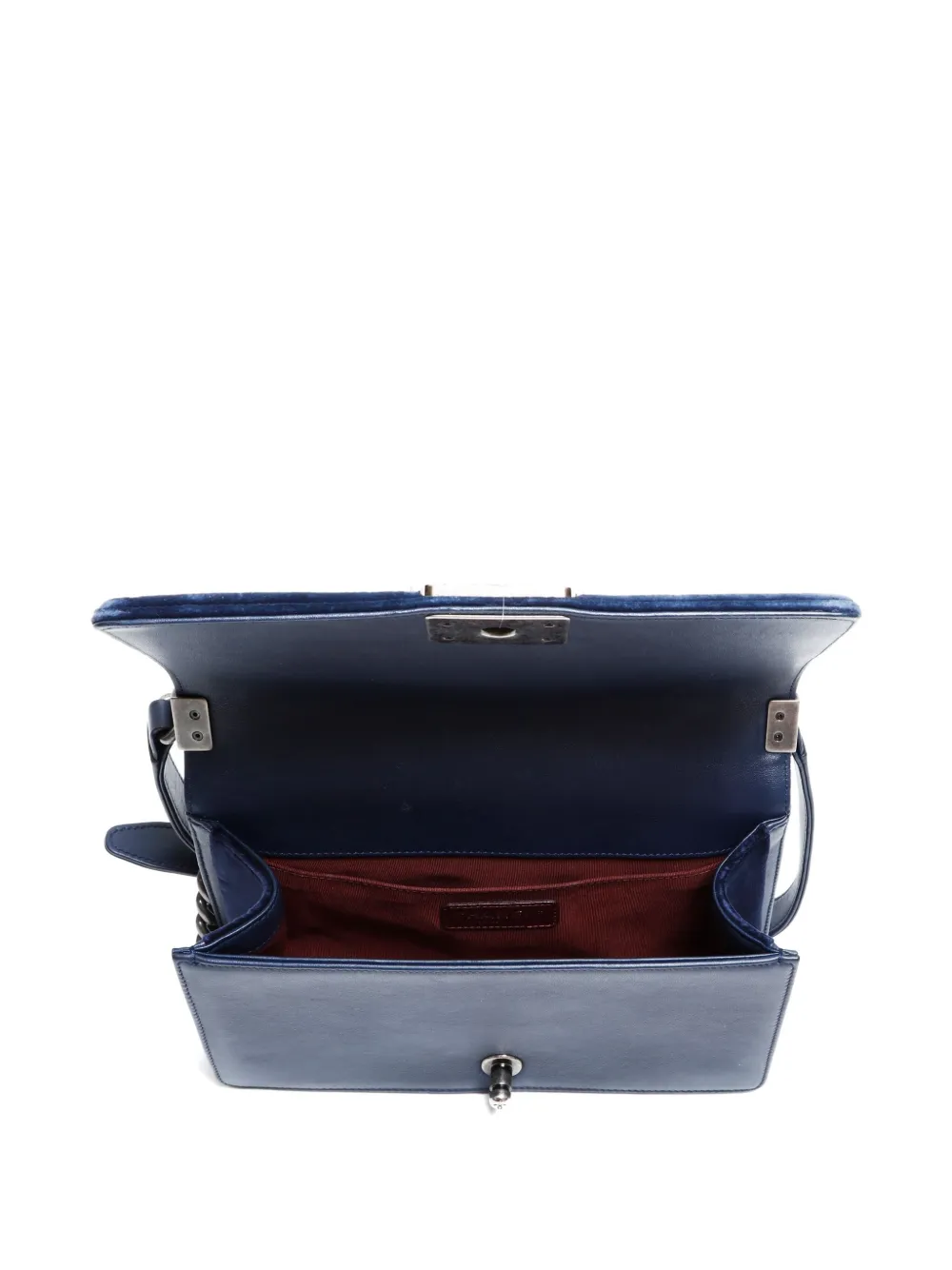 Pre-owned Chanel 2014-2015 Boy Velvet Shoulder Bag In Blue