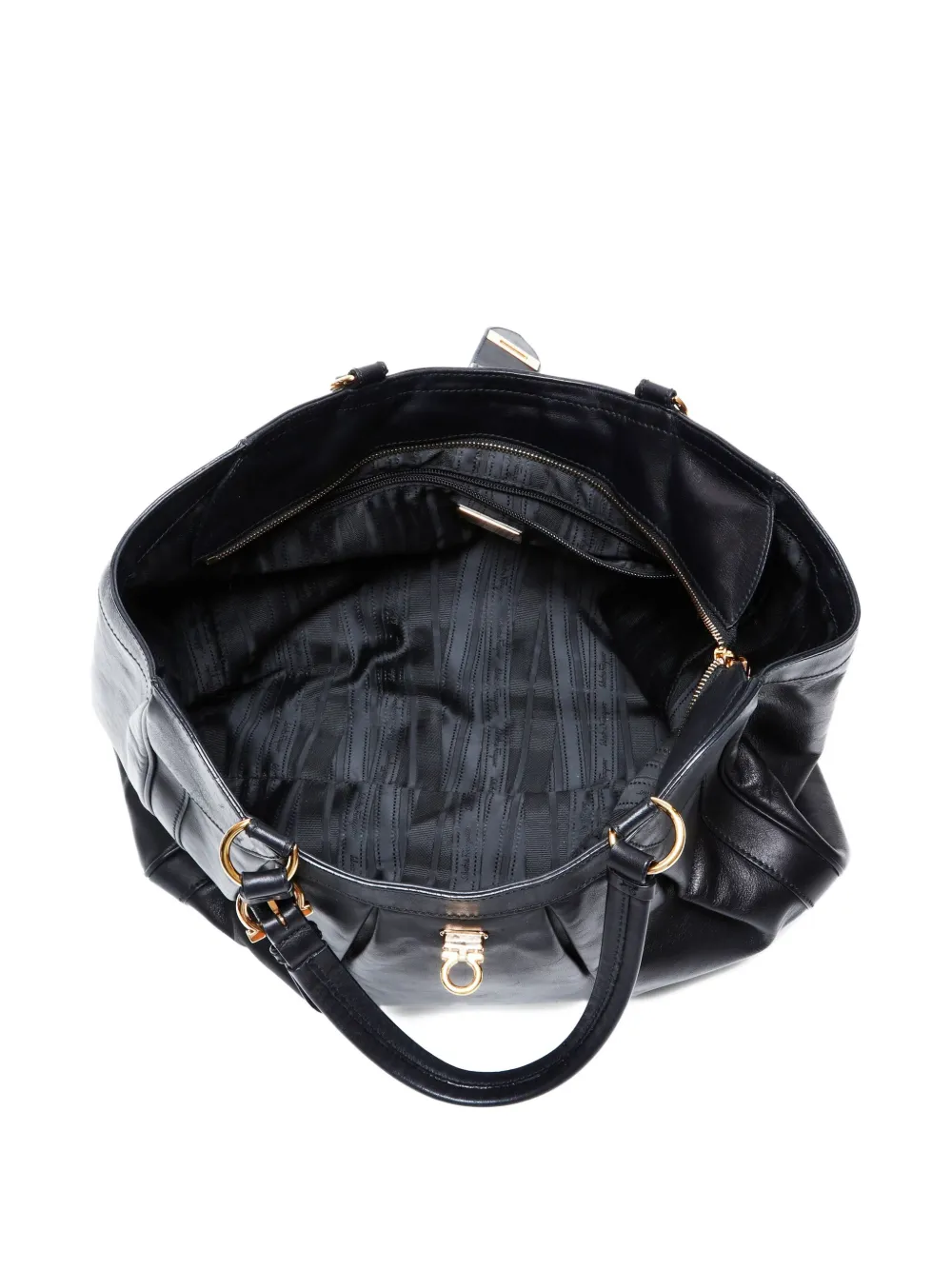 Pre-owned Ferragamo 2015-2024 Gancini Pleated Shoulder Bag In Black