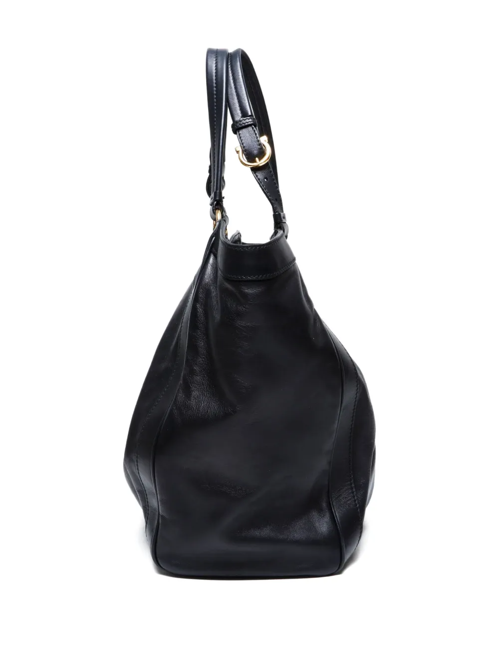 Pre-owned Ferragamo 2015-2024 Gancini Pleated Shoulder Bag In Black