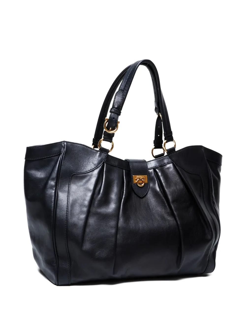 Pre-owned Ferragamo 2015-2024 Gancini Pleated Shoulder Bag In Black