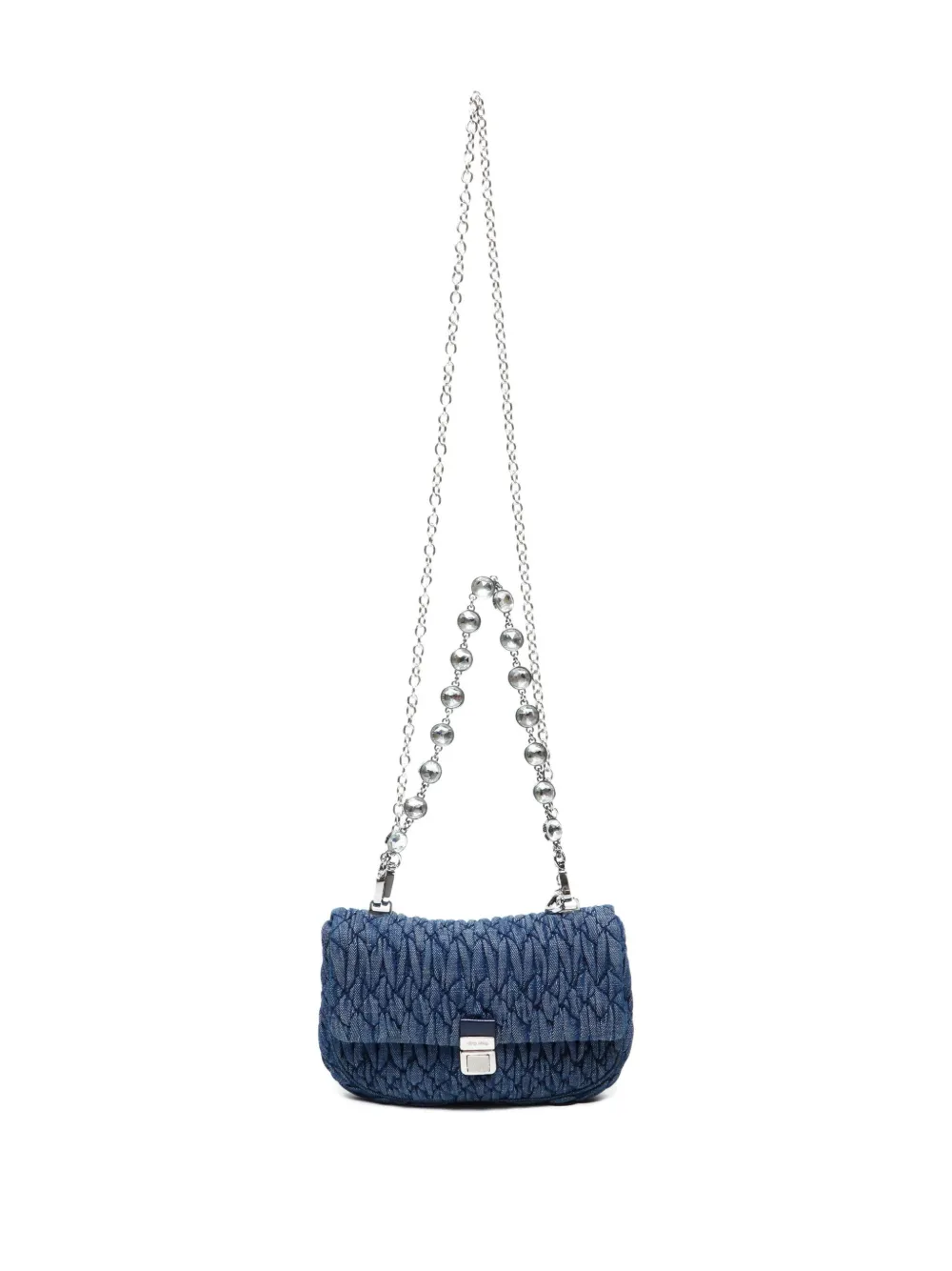 Pre-owned Miu Miu 2010s Mini Matelassé Crystal-embellished Shoulder Bag In Blue