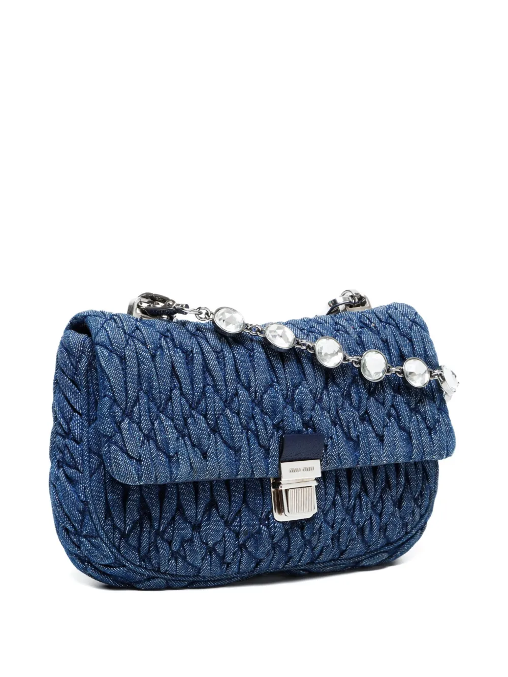 Pre-owned Miu Miu 2010s Mini Matelassé Crystal-embellished Shoulder Bag In Blue