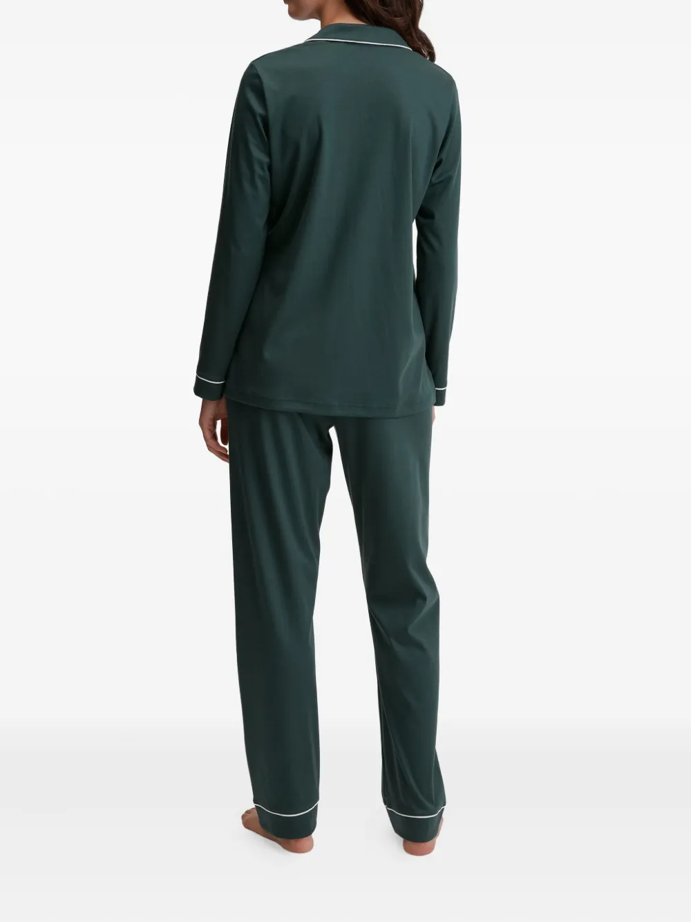 Calida Button-down Piped-trim Pyjama In Green
