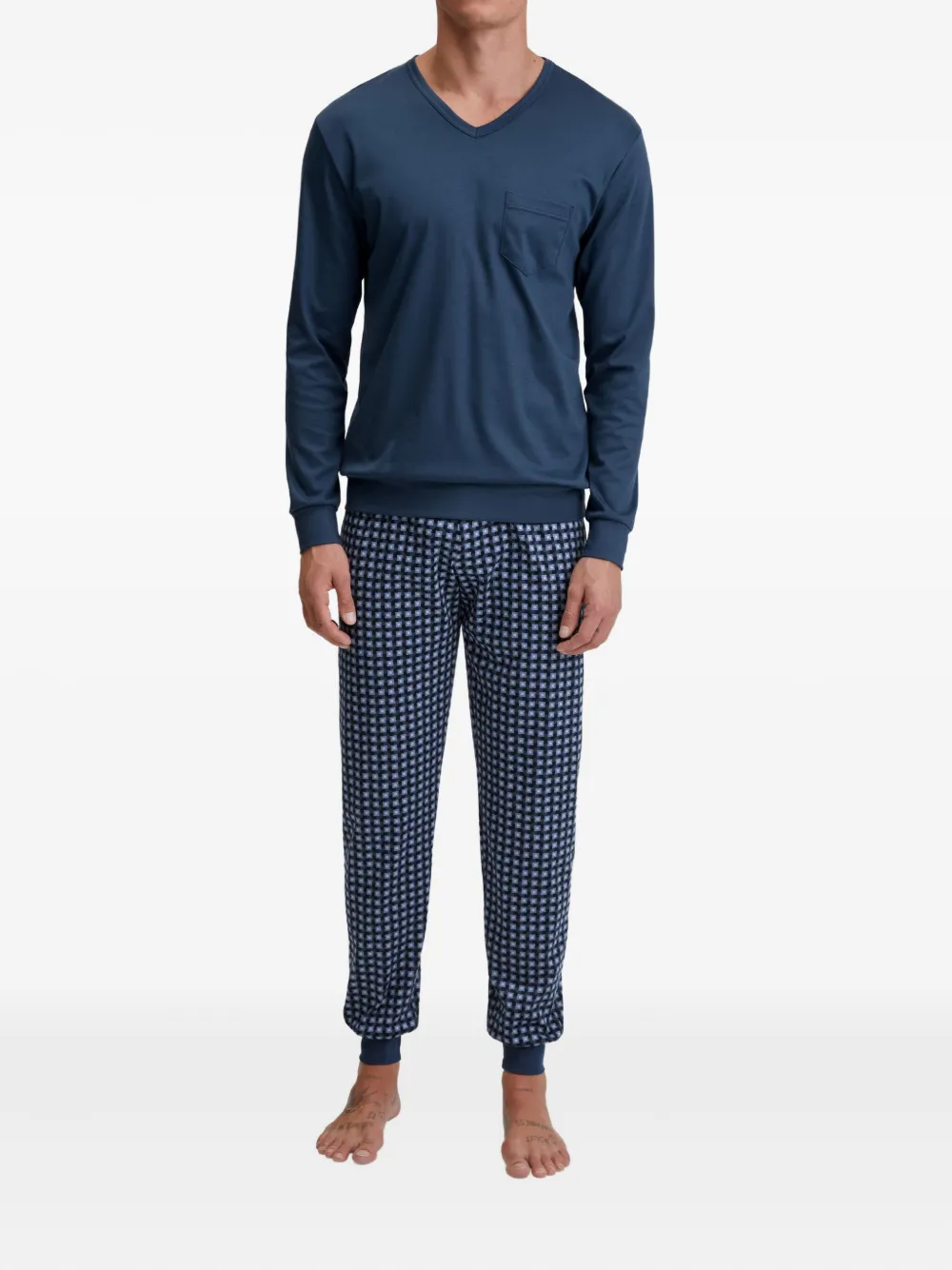 Calida V-neck Chest-pocket Pyjama In Blue