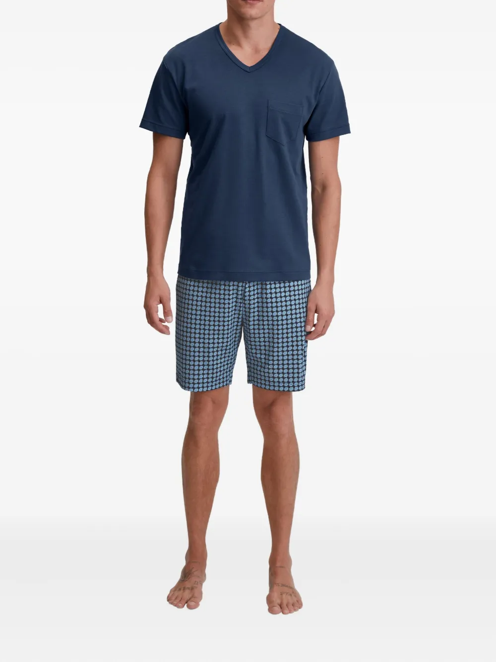 Calida V-neck Geometric-print Pyjama In Blue